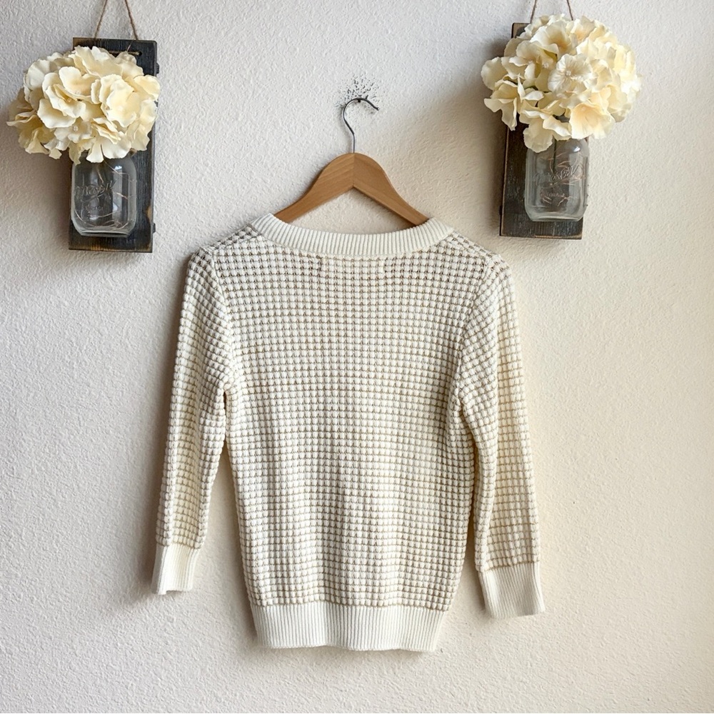 Zara Cream V-Neck Waffle Knit Cardigan Sweater - Picture 6 of 7